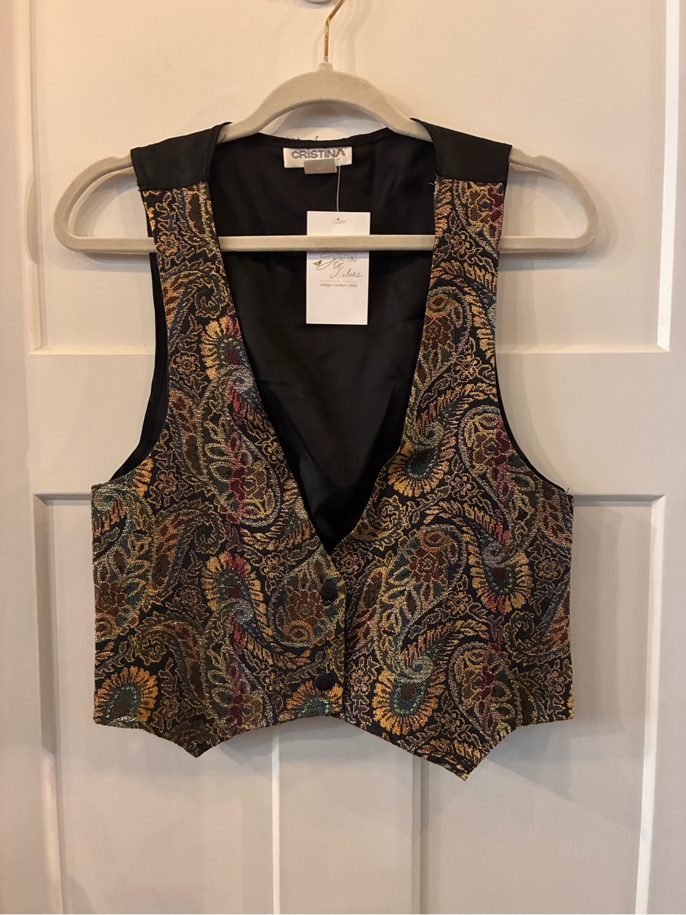 Christina Black Paisley Brocade Vest with Multicolor Accents